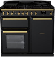 Rangemaster Range Cooker Dual Fuel ESDL100DFPGBL-AB1 - Gloss Black / Antique Brass