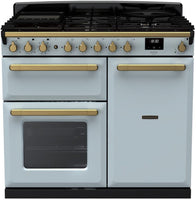 Rangemaster Range Cooker Dual Fuel ESDL100DFPMSB-AB1 - Misty Blue / Antique Brass