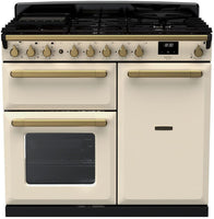 Rangemaster Range Cooker Dual Fuel ESDL100DFPPCR-AB1 - Pale Cream / Antique Brass