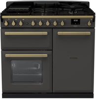 Rangemaster Range Cooker Dual Fuel ESDL100DFPSLT-AB1 - Slate / Antique Brass