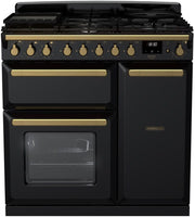 Rangemaster Range Cooker Dual Fuel ESDL90DFPGBL-AB1 - Gloss Black / Antique Brass