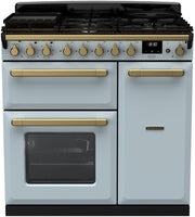 Rangemaster Range Cooker Dual Fuel ESDL90DFPMSB-AB1 - Misty Blue / Antique Brass