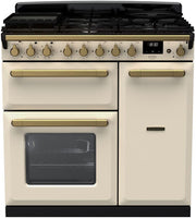 Rangemaster Range Cooker Dual Fuel ESDL90DFPPCR-AB1 - Pale Cream / Antique Brass