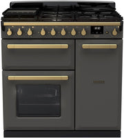 Rangemaster Range Cooker Dual Fuel ESDL90DFPSLT-AB1 - Slate / Antique Brass