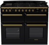 Rangemaster Range Cooker Dual Fuel ESDLB110DFPGBL-AB1 - Gloss Black / Antique Brass
