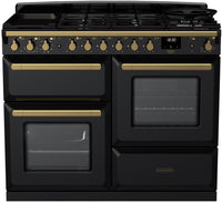 Rangemaster Range Cooker Dual Fuel ESDLO110DFPGBL-AB1 - Gloss Black / Antique Brass