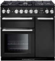 Rangemaster Range Cooker Dual Fuel NEX90DFFCB-C - Charcoal Black / Chrome
