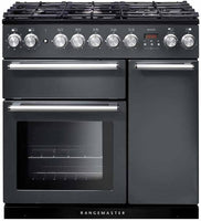 Rangemaster Range Cooker Dual Fuel NEX90DFFSL-C - Slate / Chrome